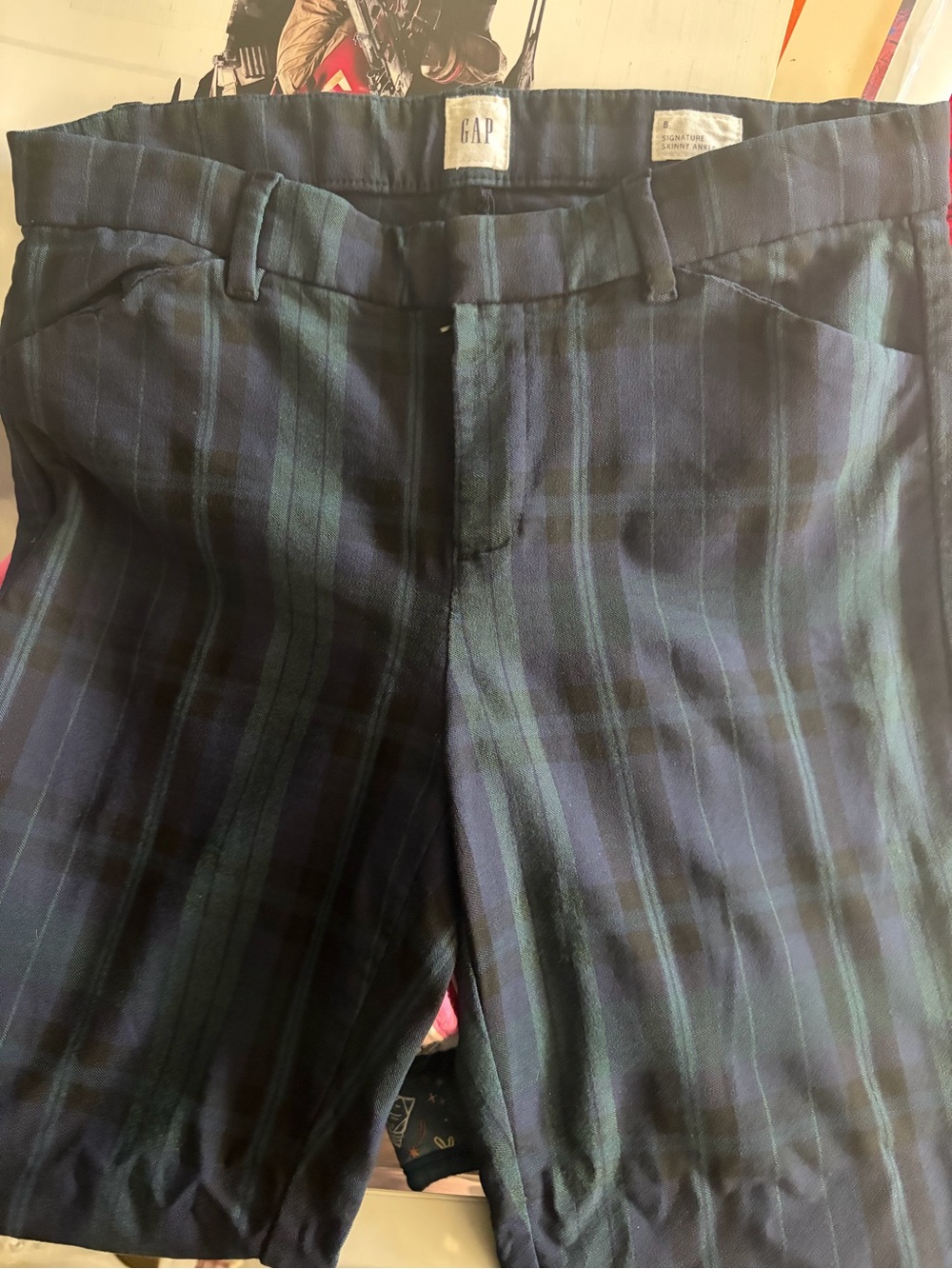 GAP Women's Skinny Plaid Pants in Navy and Green
